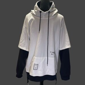 GurunVani "Black Fashion" White Layered Hoodie Streetwear Men's M/L